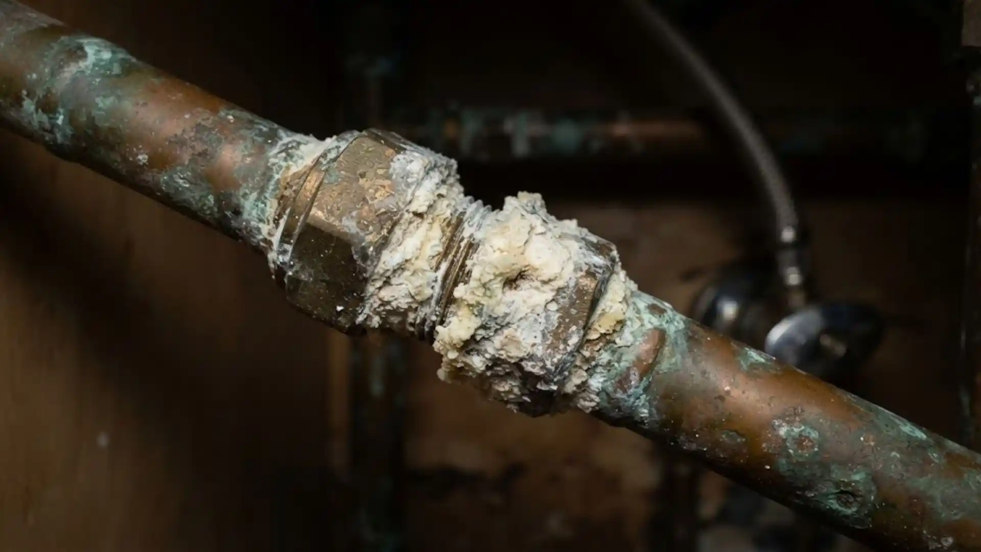 Close-up of mineral scale buildup inside a pipe fitting in Bonita Springs