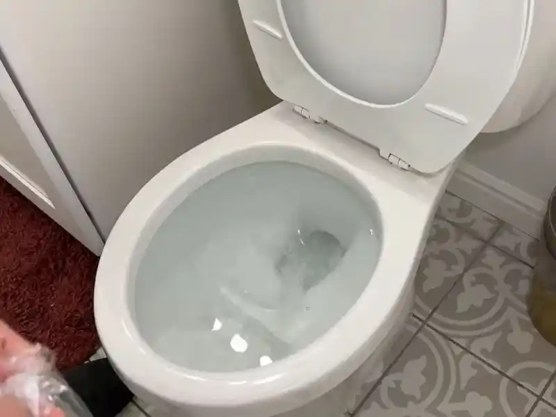 Plumber clearing a stubborn toilet clog with a cable snake in a Bonita Springs bathroom