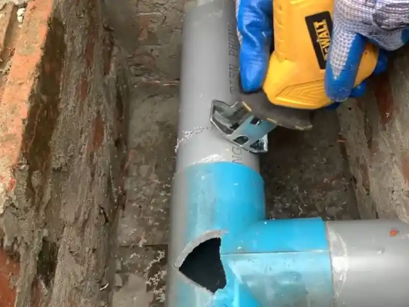 Camera inspection footage showing tree roots inside a sewer line before hydro-jetting