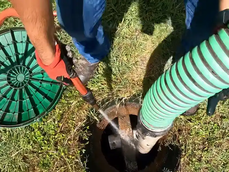 Septic tank pumping truck servicing a residential property in Bonita Springs